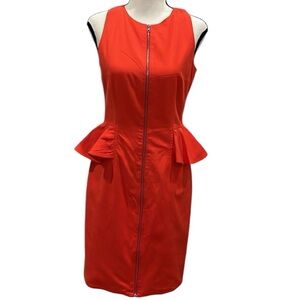 Rolando Santana Red Zipper Dress with Peplum Small Vintage Sleeveless